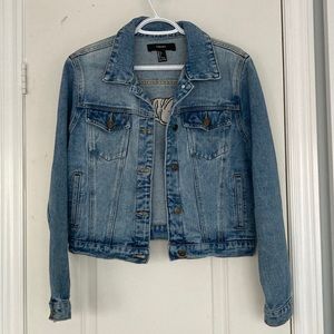 Forever 21 embroidered tiger denim jacket, size L